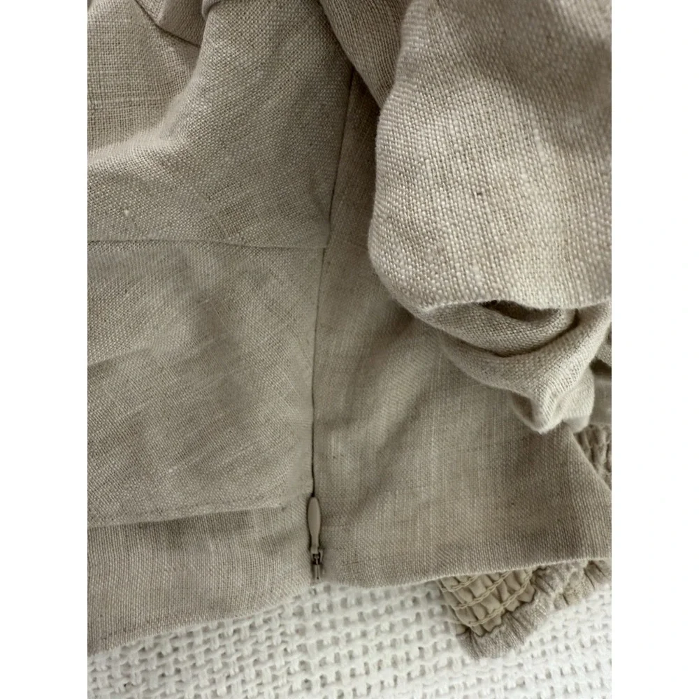 Los Angeles Atelier & Other Stories Top Cropped Puff Sleeve Linen Smocked Beige - Picture 8 of 8